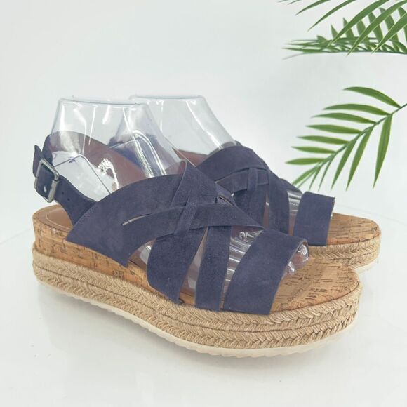 Trask Randi Sandals Women's Size 8 Blue Leather Suede Espadrilles Slingback - Picture 1 of 14